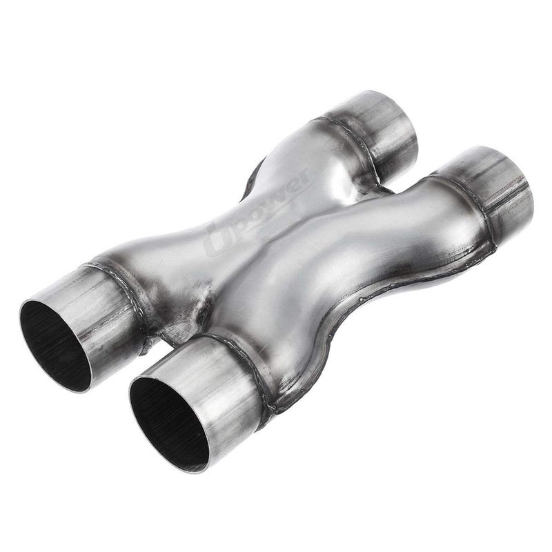 Upower Exhaust X-pipe 2.5" Universal Crossover X Pipe Dual 2.5 In/Out Exhaust Tip 12" Long Polished Stainless Steel Stamped Pipe - Image 1